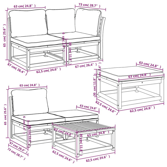 Set mobilier grădină cu perne, 6 piese, lemn masiv acacia - WALTI WALTI