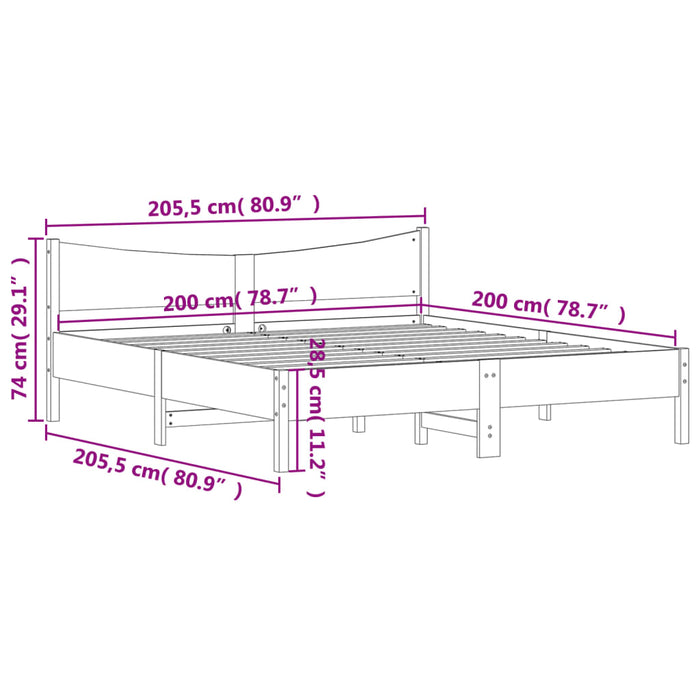 Cadru de pat fără saltea, alb, 200x200 cm, lemn masiv pin WALTI