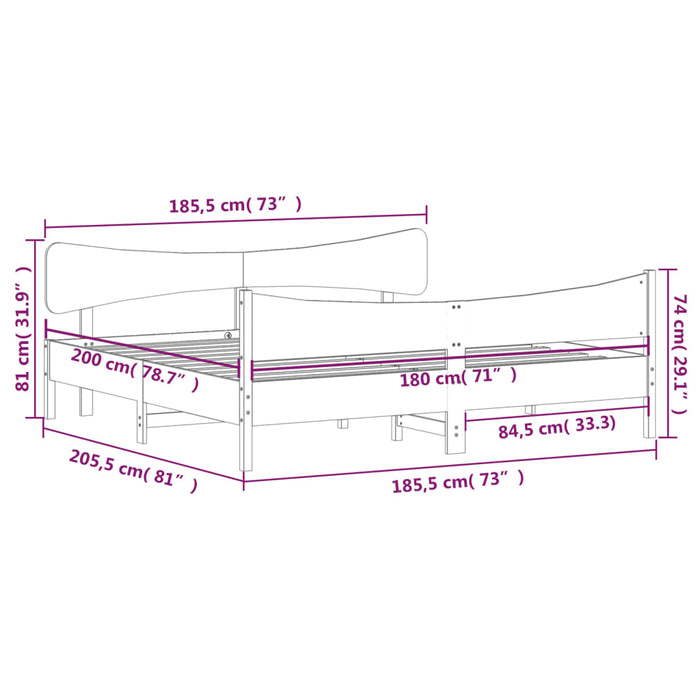 Cadru de pat fără saltea, maro ceruit 180x200 cm lemn masiv pin WALTI