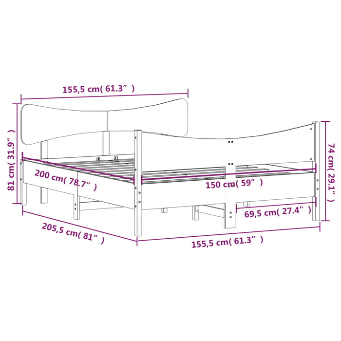 Cadru de pat fără saltea, alb, 150x200 cm, lemn masiv pin - WALTI WALTI