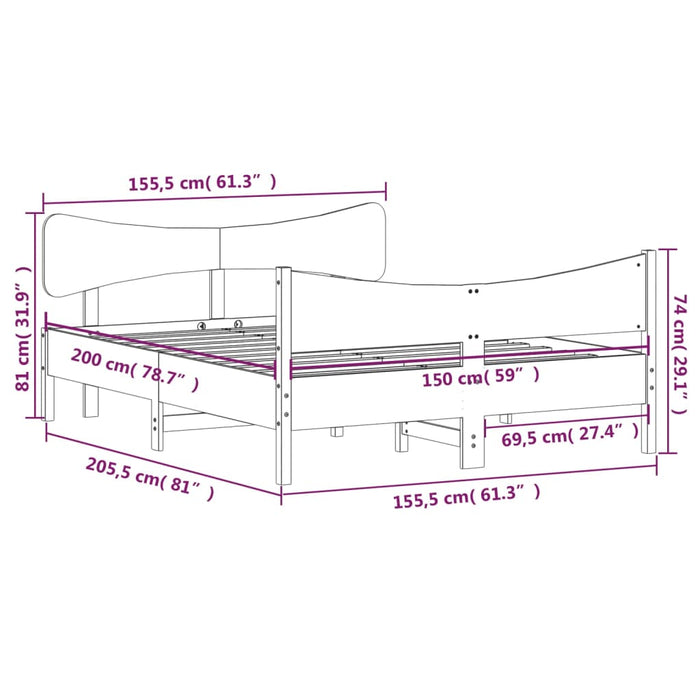 Cadru de pat fără saltea, maro ceruit 150x200 cm lemn masiv pin - WALTI WALTI