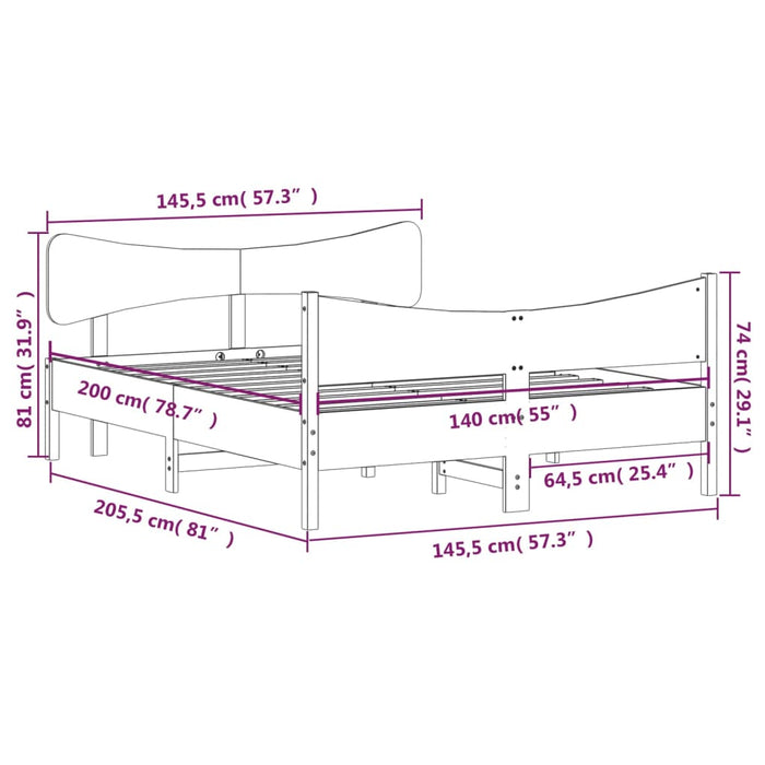 Cadru de pat fără saltea, alb, 140x200 cm, lemn masiv pin WALTI