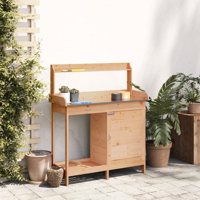 Masă plantare cu dulap, maro, 110,5x45x124,5 cm lemn masiv brad - WALTI WALTI