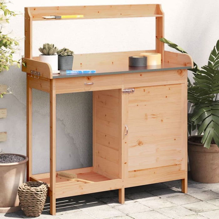 Masă plantare cu dulap, maro, 110,5x45x124,5 cm lemn masiv brad - WALTI WALTI