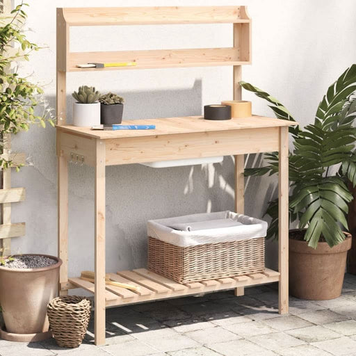 Masă plantare cu chiuvetă, 147,5x44x139,5 cm, lemn masiv brad - WALTI WALTI