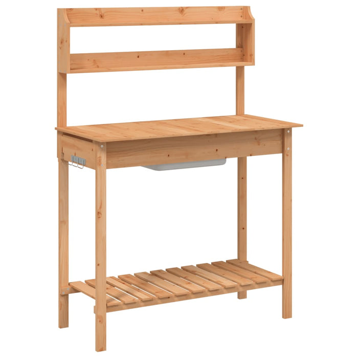 Masă plantare cu chiuvetă maro 147,5x44x139,5cm lemn masiv brad - WALTI WALTI