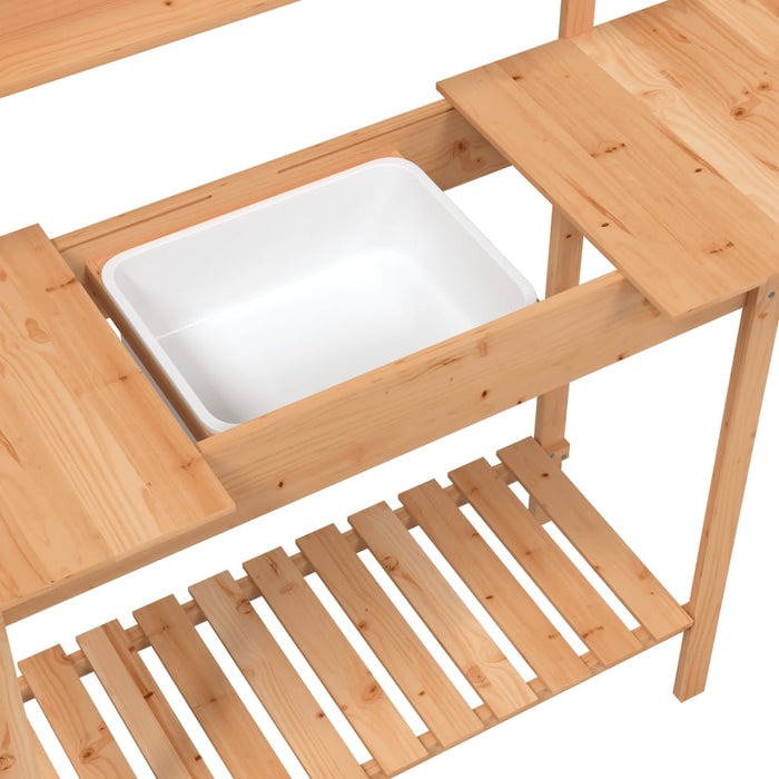 Masă plantare cu chiuvetă maro 147,5x44x139,5cm lemn masiv brad - WALTI WALTI