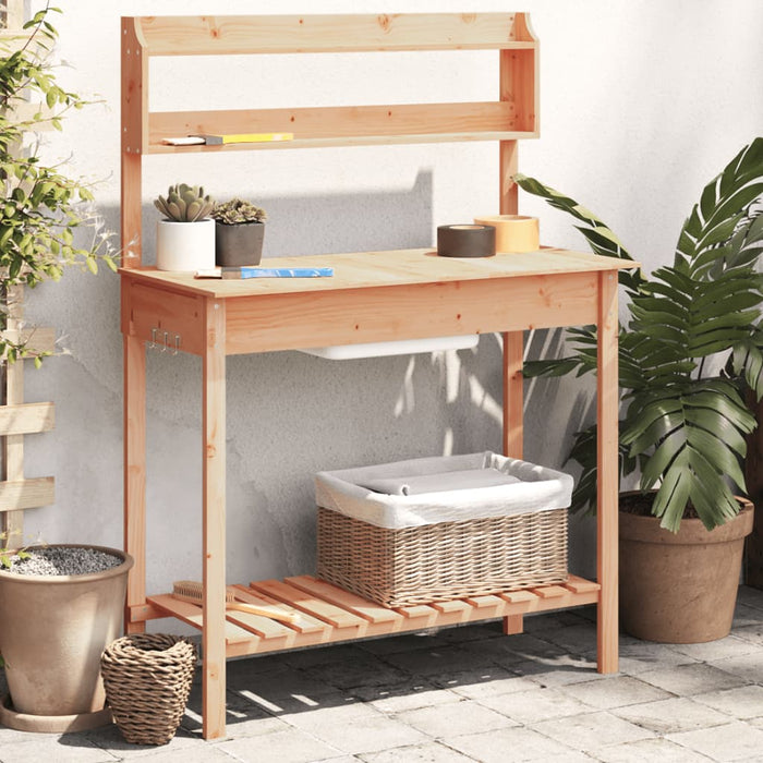 Masă plantare cu chiuvetă maro 147,5x44x139,5cm lemn masiv brad - WALTI WALTI