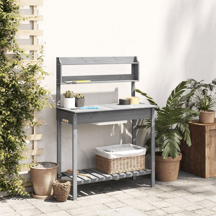 Masă plantare cu chiuvetă gri 147,5x44x139,5cm lemn masiv brad - WALTI WALTI