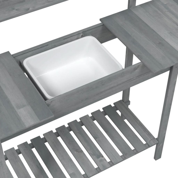 Masă plantare cu chiuvetă gri 147,5x44x139,5cm lemn masiv brad - WALTI WALTI