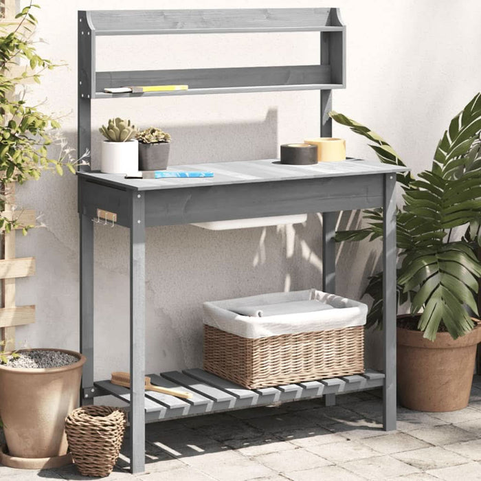 Masă plantare cu chiuvetă gri 147,5x44x139,5cm lemn masiv brad - WALTI WALTI