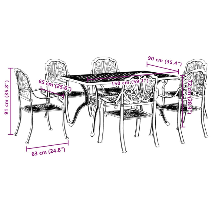 Set mobilier de grădină, 7 piese, bronz, aluminiu turnat WALTI
