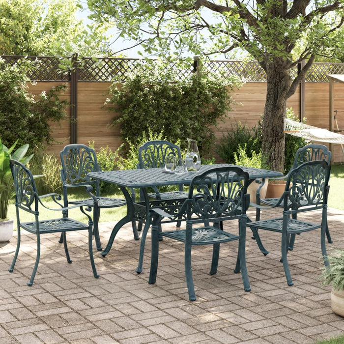Set mobilier de grădină, 7 piese, verde, aluminiu turnat WALTI