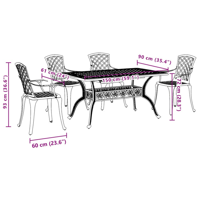 Set mobilier de grădină, 5 piese, alb, aluminiu turnat WALTI