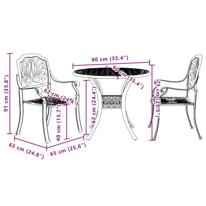 Set mobilier bistro, 3 piese, bronz, aluminiu turnat - WALTI WALTI