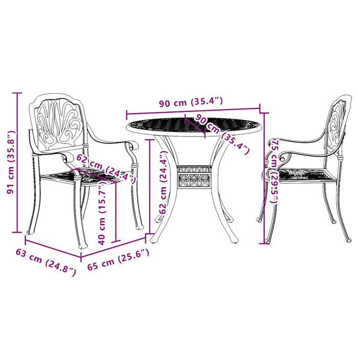 Set mobilier bistro, 3 piese, negru, aluminiu turnat - WALTI WALTI
