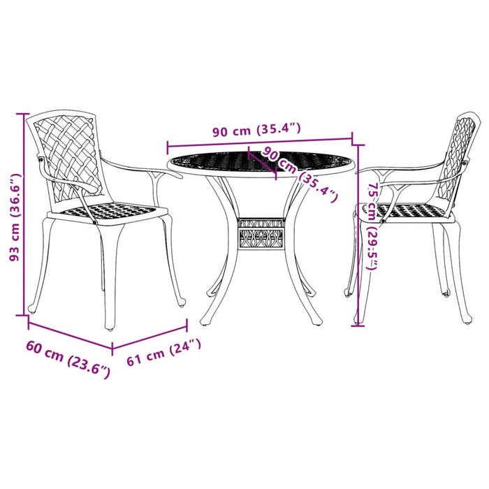 Set bistro, 3 piese, alb, aluminiu turnat WALTI