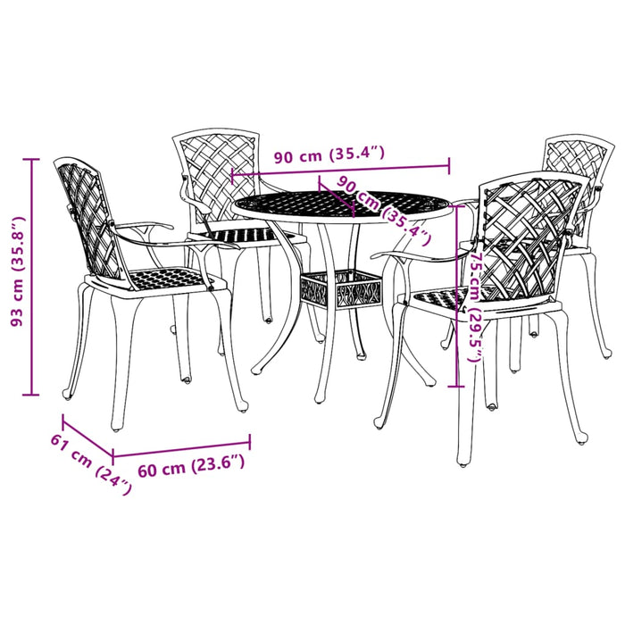 Set mobilier de grădină, 5 piese, alb, aluminiu turnat WALTI