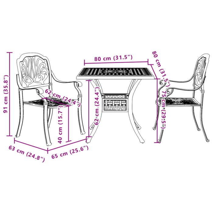 Set mobilier bistro, 3 piese, bronz, aluminiu turnat - WALTI WALTI
