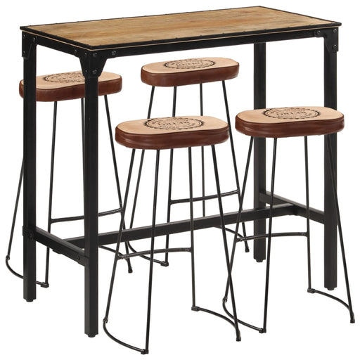 Set de bar, 5 piese, lemn masiv de mango brut și metal - WALTI WALTI