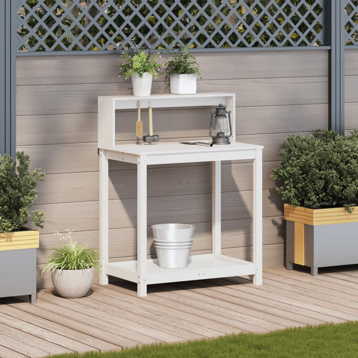 Masă de plantare cu rafturi alb 82,5x50x109,5 cm lemn masiv pin - WALTI WALTI