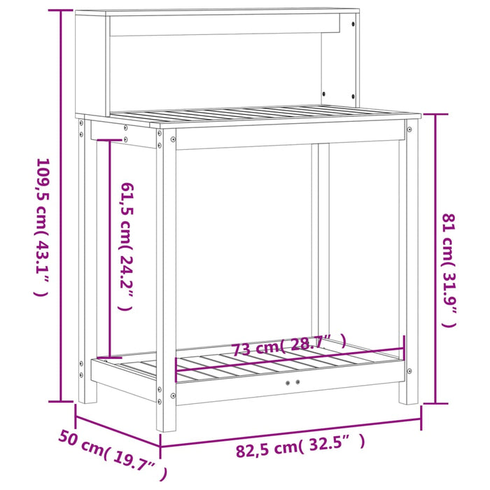 Masă de plantare cu rafturi alb 82,5x50x109,5 cm lemn masiv pin - WALTI WALTI