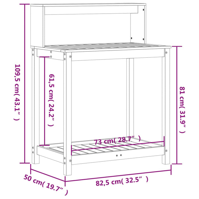 Masă de plantare cu rafturi 82,5x50x109,5 cm lemn masiv douglas - WALTI WALTI
