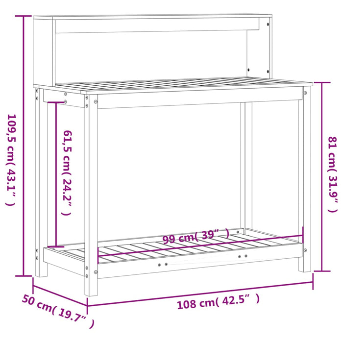 Masă de plantare cu rafturi, 108x50x109,5 cm, lemn masiv pin - WALTI WALTI