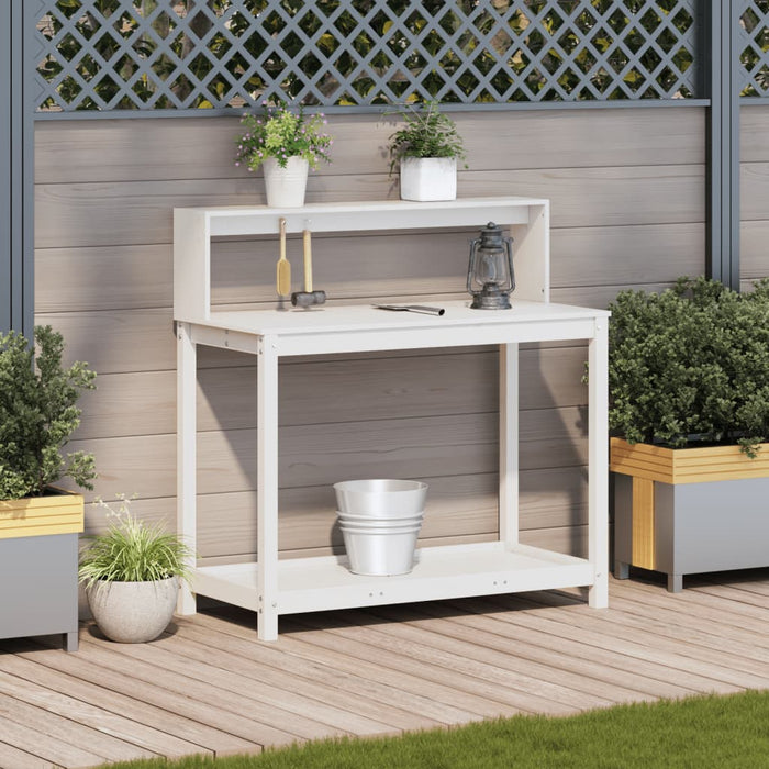 Masă de plantare cu rafturi alb 108x50x109,5 cm lemn masiv pin WALTI