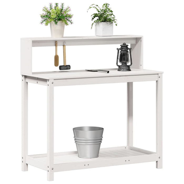 Masă de plantare cu rafturi alb 108x50x109,5 cm lemn masiv pin WALTI