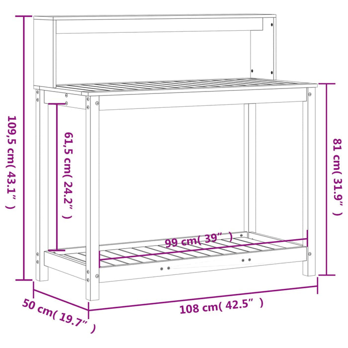Masă de plantare cu rafturi alb 108x50x109,5 cm lemn masiv pin WALTI