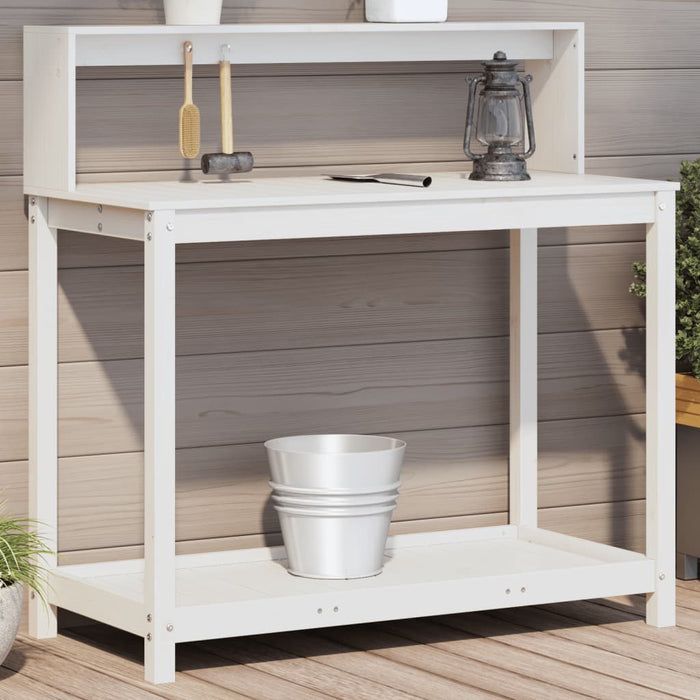 Masă de plantare cu rafturi alb 108x50x109,5 cm lemn masiv pin WALTI