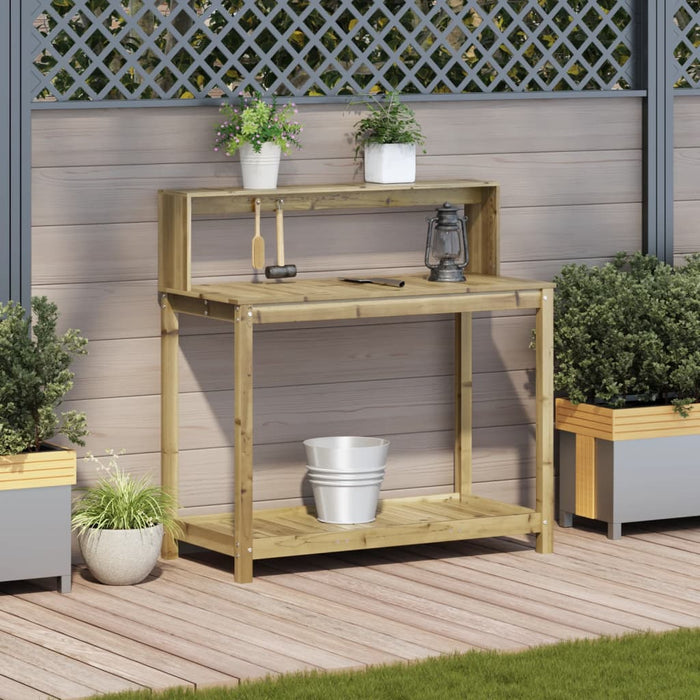 Masă de plantare cu rafturi, 108x50x109,5 cm, lemn pin tratat WALTI