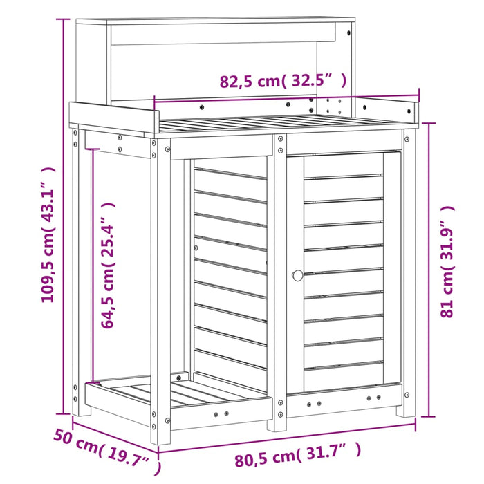 Masă de plantare cu rafturi, 82,5x50x109,5 cm, lemn pin tratat WALTI