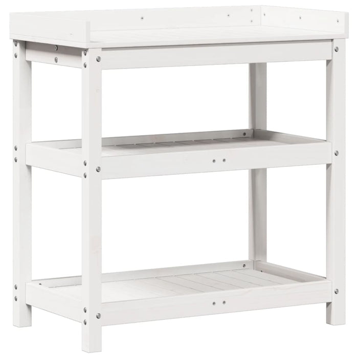 Masă de plantare cu rafturi alb 82,5x45x86,5 cm lemn masiv pin WALTI