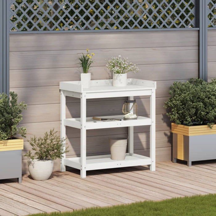Masă de plantare cu rafturi alb 82,5x45x86,5 cm lemn masiv pin WALTI
