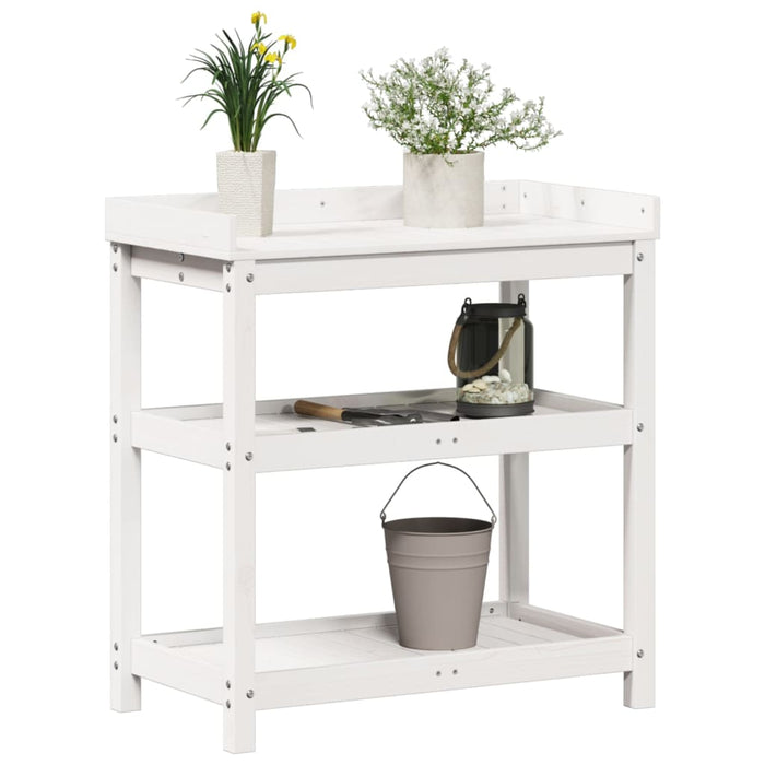 Masă de plantare cu rafturi alb 82,5x45x86,5 cm lemn masiv pin WALTI