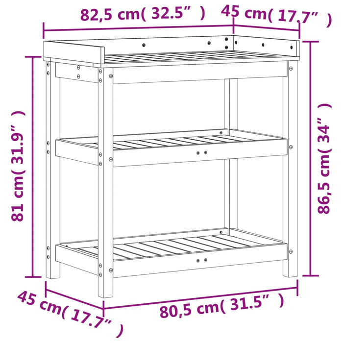 Masă de plantare cu rafturi alb 82,5x45x86,5 cm lemn masiv pin WALTI
