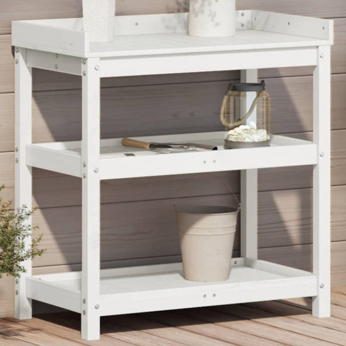 Masă de plantare cu rafturi alb 82,5x45x86,5 cm lemn masiv pin WALTI