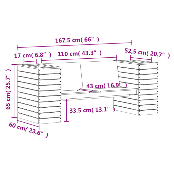 Banchetă cu jardiniere, alb, 167,5x60x65 cm, lemn masiv de pin - WALTI WALTI