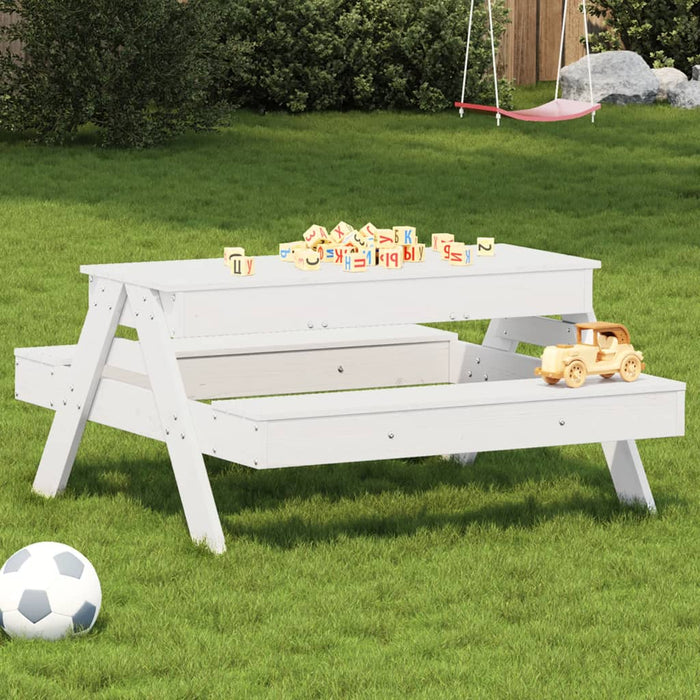 Masă picnic cu groapă de nisip pentru copii alb, lemn masiv pin - WALTI WALTI