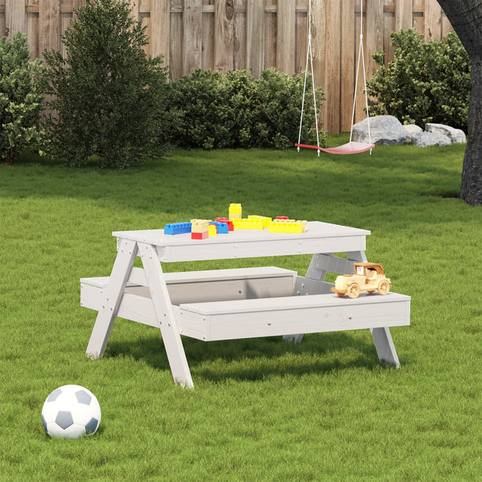 Masă de picnic pentru copii, alb, 88x97x52 cm, lemn masiv pin - WALTI WALTI