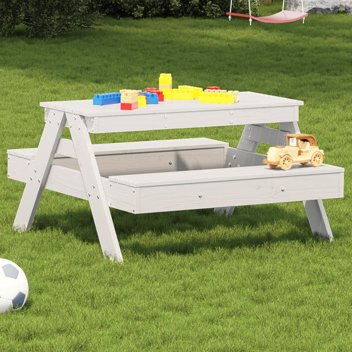 Masă de picnic pentru copii, alb, 88x97x52 cm, lemn masiv pin - WALTI WALTI