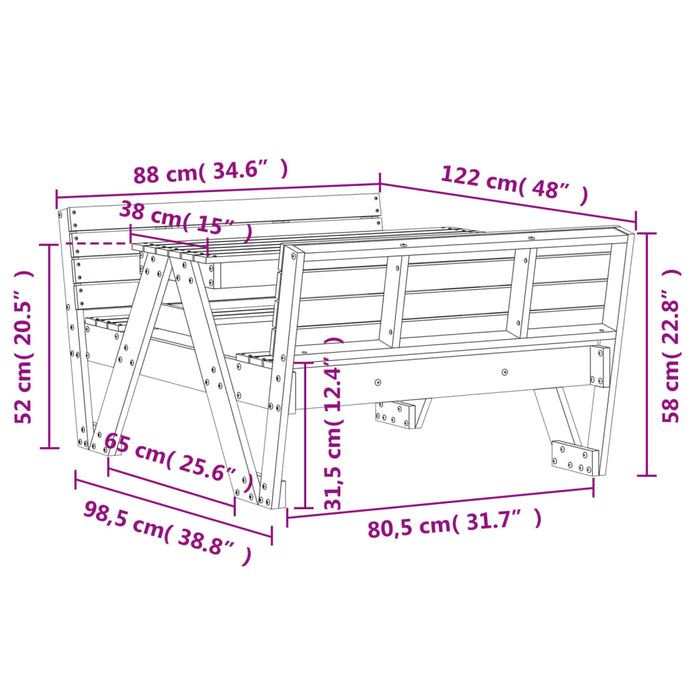 Masă de picnic pentru copii alb 88x122x58 cm, lemn masiv de pin - WALTI WALTI