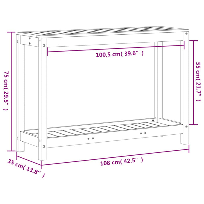 Masă plantare cu raft maro ceruit 108x35x75 cm lemn masiv pin WALTI