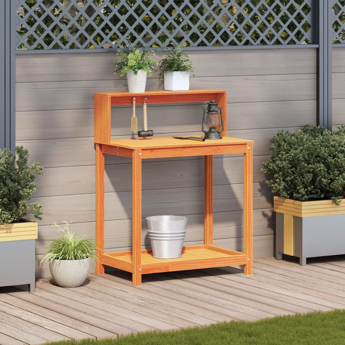 Masă plantare cu rafturi maro 82,5x50x109,5 cm lemn masiv pin WALTI