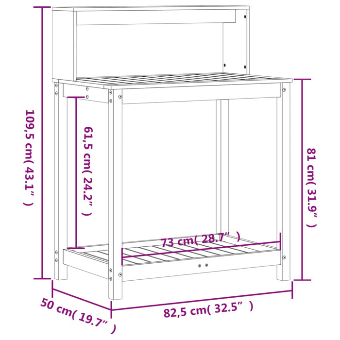 Masă plantare cu rafturi maro 82,5x50x109,5 cm lemn masiv pin WALTI