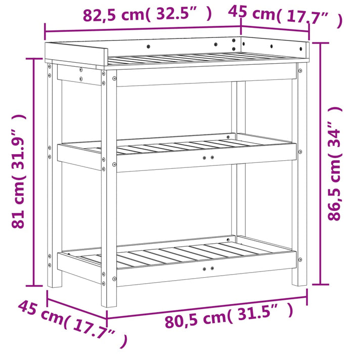 Masă de plantare cu rafturi maro 82,5x45x86,5 cm lemn masiv pin - WALTI WALTI