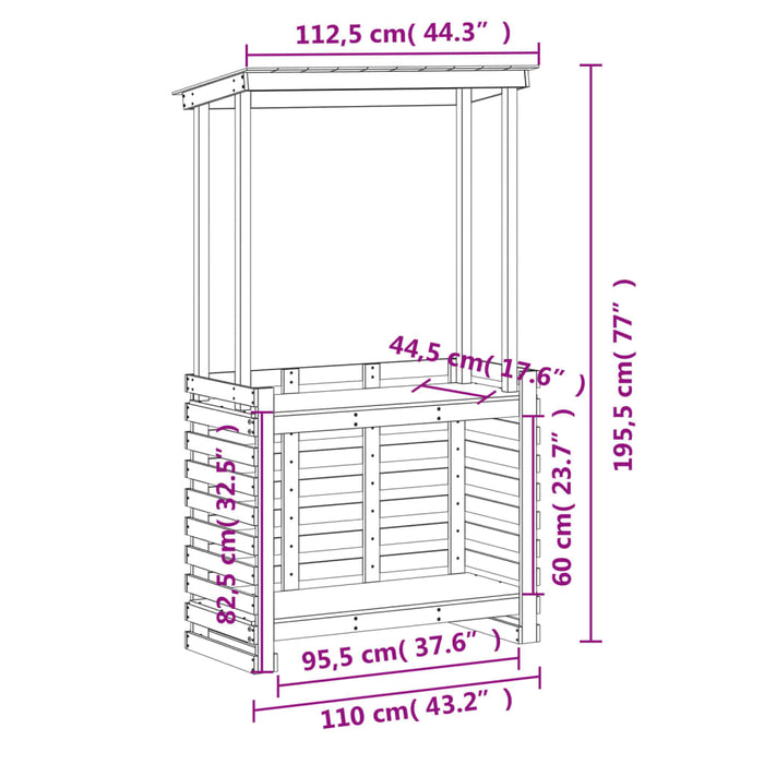 Masă bar de exterior cu acoperiș, 112,5x57x195,5 cm, lemn masiv - WALTI WALTI