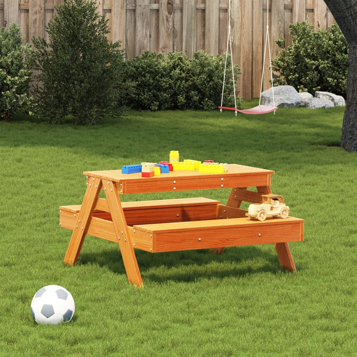 Masă de picnic pentru copii, maro, 88x97x52 cm, lemn masiv pin - WALTI WALTI